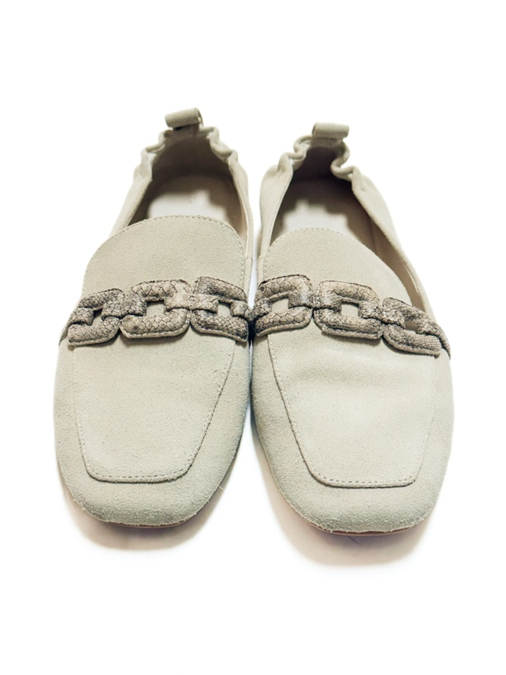 Sanctuary Blast Chained Tailored Loafers Suede Editor Flats in Bright Grey Beige